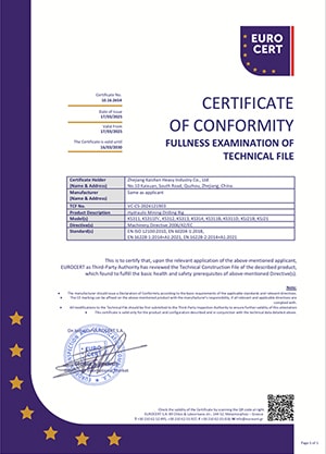 Certificado de conformidad (Equipo hidráulico de perforación minera)